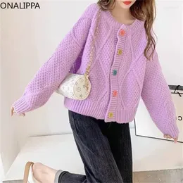 Women's Knits Onalippa Sweet Pattern Knitted Cardigan Colorful Buttons Single Breasted Cropped Cardigans Korean Gentle Wind Loose