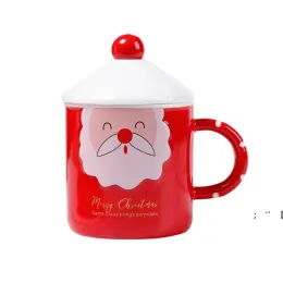 Santa Ceramic Cup Creative Christmas with Spoon Mug Water Cartoon Coffee Red and White Cups 925