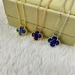 Love Clover Luxury Designer Charme Anhänger Halsketten für Frauen Mädchen Silber Weiß Gold 5 Blumen Blau Pietersit Steinkette