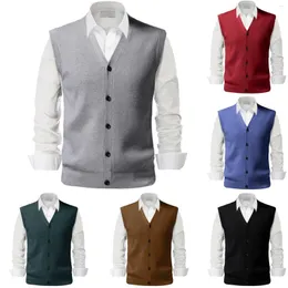 Men's Vests Autumn Winter Knitted Cashmere Sweaters Vest Sleeveless Button V Neck Waistcoat Korean Versatile Casual Men Business Tank Top