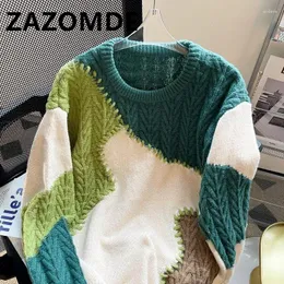 Men's Sweaters ZAZOMDE Sweater Men Designer Color Block High Street Jumper Knitting Tops Pullover Loose Couple Casual Clothes