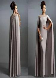 2020 New Cheap Long Mermaid Evening Dresses With Cape Illusion Neck Lace Mother of the Bride Dresses Long Formal Party Prom Gowns 6796108