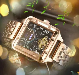 Square Roman Tank Moon Sun Dial Mężczyźni Watch Mechanical Selfing Automatic Business Busines