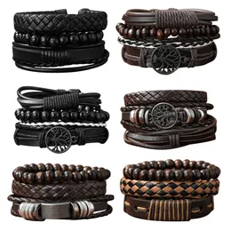 Bangle Set Of 3 Black Handmade Woven Pu Leather Bracelet For Men Multi Pack Fashion Vintage Braided Bangle As Birthday Gift 230923