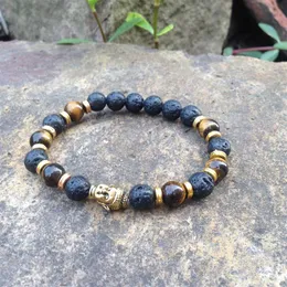 SN0378 Make You Beaded Bracelet Man Tiger Eye Gold Buddha Head Bracelet Lave Stone Jewelry Mala Jewelry Bracelets239t