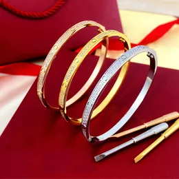 Narrow Screw Bracelet gold bangle Luxury Jewelry for men women Bangle Bracelet 18K Gold Plated Titanium Steel full Diamond bracelets designer Jewelry 16 17 18 19 size