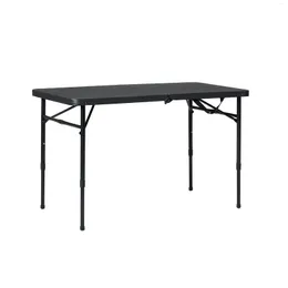 Camp Furniture Mainstays 40"L X 20"W Plastic Adjustable Height Fold-in-Half Folding Table Rich Black