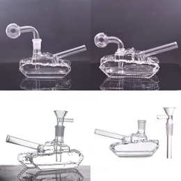 Wholesale 3style Creative tank shape Glass dab rig bong Thick protable cheap water tobacco.bongs pipes with 14mm male downstem smoking oil burner bowl
