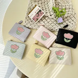 Tulip Korean Wallet Female Zipper Money Clip Students Multifunctional Large-capacity Coin Purse Card Bag PU Leather Short Purse