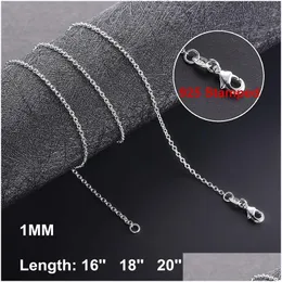 Kedjor 1mm 925 Sterling Sier Link Halsband för kvinnor Pendant Hummer Clasps Rolo Chain Fashion Diy Jewelry Accessories 16 18 20 22 DR DHPC6