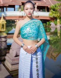 Ethnic Clothing Traditional For Women Southeast Asian Style Ahom Shan Dai Custuome Summer Ladies Top Skirt Sets Clothes Thai Dress