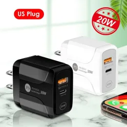 TypeC 20W PD and QC dual ports USB PD20WFast Wall Charger with US EU UK Plug for IPhone 12 11 pro max Ipad Xiaomin Huawei Mobile Phone ZZ