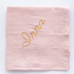 Blankets Swaddling Personalized Name Cotton Muslin Baby Swaddle Blankets born Receiving Blanket Solid Swaddle Wrap Infant Soft Sleeping Quilt 230923