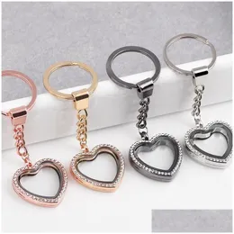 Key Rings Floating Locket Keychains 30X8Mm Fl Rhinestone Heart Glass Ring Fit Charms Chain Fashion Keyring Drop Delivery Jewelry Dh2Vs