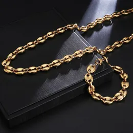 Chains Vintage Stainless Steel Coffee Bean Necklace For Men And Women 11mm 60cm Pig Nose Titanium Jewelry Gift256S