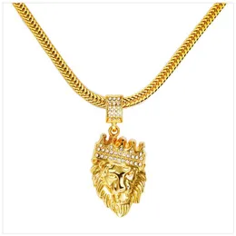 Biżuteria na męską biżuterię mrożoną 18 -karatową złotą modę Bling Bling Lion Head Wendant Men Naszyjnik Złoto wypełnione prezentem 2674