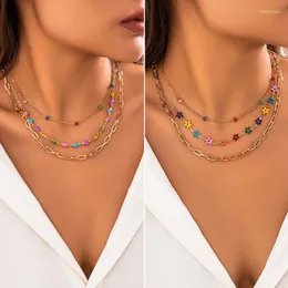 Chains Multilayer Choker Colorful Heart Charm Necklace Metal Chain Collar