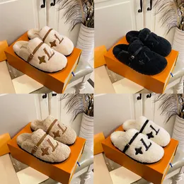 Designerskor Paseo Flat Comfort Sandaler Mule Fur Slipper Furry Slides Leather Sole Open Toe Slide Plat Slipper Platform Wool Shoe