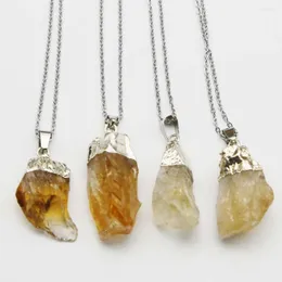 Pendant Necklaces Natural Topaz Raw Ore Irregular Electroplated Wrapped Stainless Steel Necklace DIY Reiki Charm Jewelry Gift 1Pcs