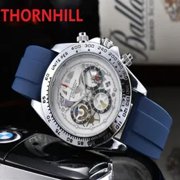 Top quality Men Watch Full Function Stopwatch Fashion Casual clock Man Black Blue Rubber Silicone Luxury Quartz Movement Wristwatc196Q