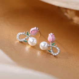 Ohrstecker, elegantes Temperament, Tulpe, Perle, einfacher Zirkon, Blumenohrring für Frauen, Mädchen, Hochzeit, Party, Schmuck, Geschenke