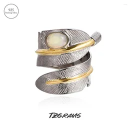 حلقات الكتلة Tzgrams 925 Sterling Silver Rig Wide Ringhith مع طبيعية Opal Agate Green Stone Open Ring في مجوهرات عصرية عتيقة