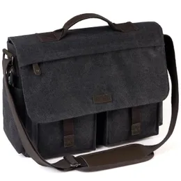 Briefcases VASCHY Messenger Bag for Men Vintage Water Resistant Waxed Canvas 17 inch Laptop Briefcase Padded Shoulder Bag for Men Women 230925