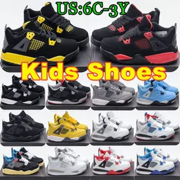 4S Kids Shoes Jumpman 4 Småbarn Sneakers Basketball Trainers Red Thunder Girls Barn Barn University Blue Military Youth SportsCool Gray Graed Black Cat Shoe 6C-3Y