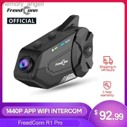 Walkie Talkie FreedConn R1 Pro Motorcycle Helmet Group Intercom Waterfroof 1440p Wifi App Video Recorder 6ライダーBluetooth Interphone HKD230925