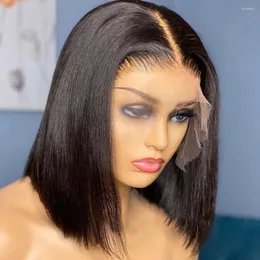 Part Human Hair Straight Short Bob Wigs For Women Brazilian Transparent 13x4x2 Lace Frontal Wig 250 Density Pre Plucked