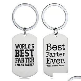Key Rings 12Pcs/Lot Best Farter Ever Oops I Mean Father Dad Mother Keychain Stainless Steel Keyring Heart Family Jewelry Daddy Chain F Dhsry