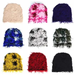 Fuzzy Winter Hats Distressed Knitted Beanie Thick Warm Beanies Snow Hats Skull for Women Men Outdoor Ski Knit Cap