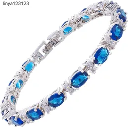 RIZILIA Oval Cut Multi Color CZ Birthstone 18K White Gold Plated Tennis Bracelet 17.78 cm