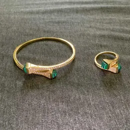 2021 العلامة التجارية Pure Sterling 925 Silver Jewelry for Women Pyramid Bangle Rings Set Natural Gemstone Gold Bracelet Ring Set307L
