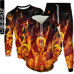 Men's Tracksuits Large Size Hoodies Sweatshirt Pants 3Pcs Set Flame Skull USA Flag Print Men Clothes Suit 2023 Male Punk Tracksuit S-6XL