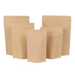 Brown Kraft Paper Stand-Up Bags Heat Sealable Resealable Zip Pouch Inner Foil Food Storage Packaging Bag With Tear Notc