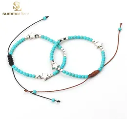 New Arrival 4mm Turquoise Beads Bracelet for Women Silver Color Star CCB Adjustable Size Handmade Woven Bracelet Fashion Jewelry5879741