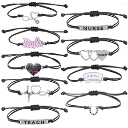 Charm Bracelets Stainless Steel Braided Rope Bracelet PU Leather Heartbeat Electrocardiogram Adjustable Cuff Jewelry Wrist