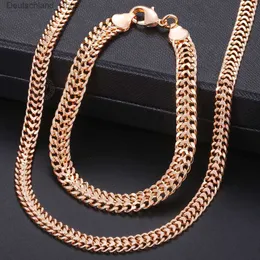 Charmarmband Herrkvinnor smyckesuppsättningar 585 Rose Gold Color Armband Halsband Set Double Curb Cuban Weaving Bismark Chain Wedding Present KCS04 Q230925