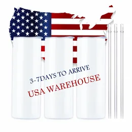 الولايات المتحدة الأمريكية CA Warehouse مخزنة الفولاذ المقاوم للصدأ مزدوج الجدار المعزول 20 أوقية أبيض مستقيم النحيف الفراغات البهلوان مع القش