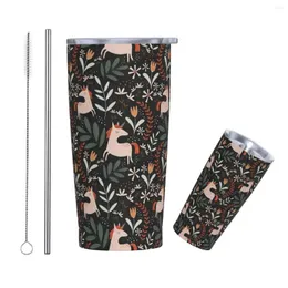 Tumblers Leaping Unicorns Insulated Tumbler With Straws And Lid Cute Pattern Stainless Steel Travel Thermal Cup 20 Oz Smoothie Tea Mugs