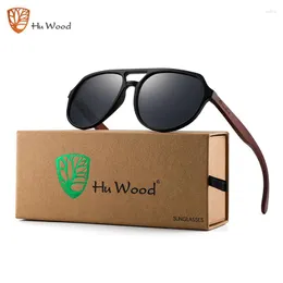 Óculos de sol hu madeira vintage clássico de madeira homens design polorizado piloto óculos de sol de alta qualidade estilo de condução uv400