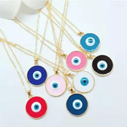 Pendant Necklaces 15pcs Enamel Evil Blue Eyes Necklace For Womens Turkish Lucky Eye Choker Clavicel Chains Wedding Party Jewelry