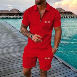 Herrpolos sport strandkläder casual streetwear 3d digital tryck kortärmad polo skjorta shorts sommar sportkläder slitage