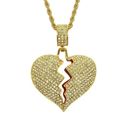 iced out pendant mens gold chain pendants men hip hop chains Necklace for Male Heart Broken Designer Jewelry292p