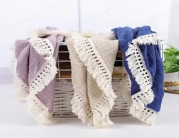 Baby Tassel Swaddling Blankets Newborn Muslin Windscreen Shawl Solid Candy Lace Double Cotton Gauze Cover Kids Fringe Bath Towel N2318311