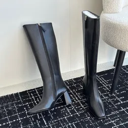 Luxury Designer Square Zipper Chunky Heel Knee Boots Chelsea Knight Fashion Booties Women's Top Quality Boots 7cm