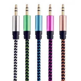 Car Audio AUX Extention Cable Nylon Braided 3ft 1M wired Auxiliary Stereo Jack Male Lead for smart phone Andrio Mobile Phone Speaker ZZ