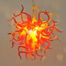 선샤인 펜던트 램프 LED 조명 110-240V 오렌지 노란색 컬러 둥근 손으로 만든 유리 유리 현대 샹들리에 조명 24 인치