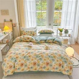 Bedding Sets Papa&Mima Nordic Floral Sunflowers Duvet Cover Set Cotton Queen King Size Family Bedlinens Fitted Sheet Pillow Cases